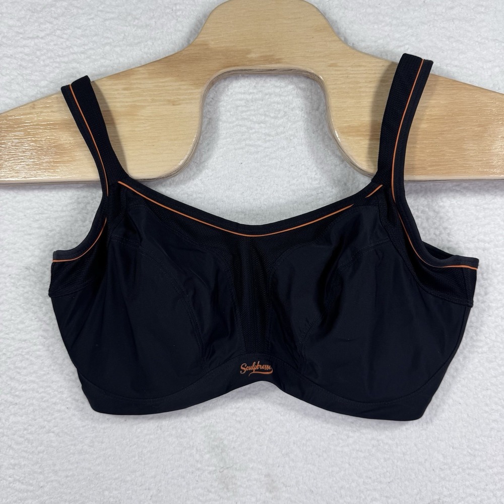 Sculptresse Black Sports Bra‎ 38 GG High Impact Supportive Adjustable Straps Gym